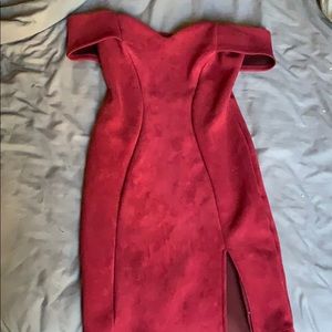 Windsor Burgundy Suede Off The Shoulder Dress